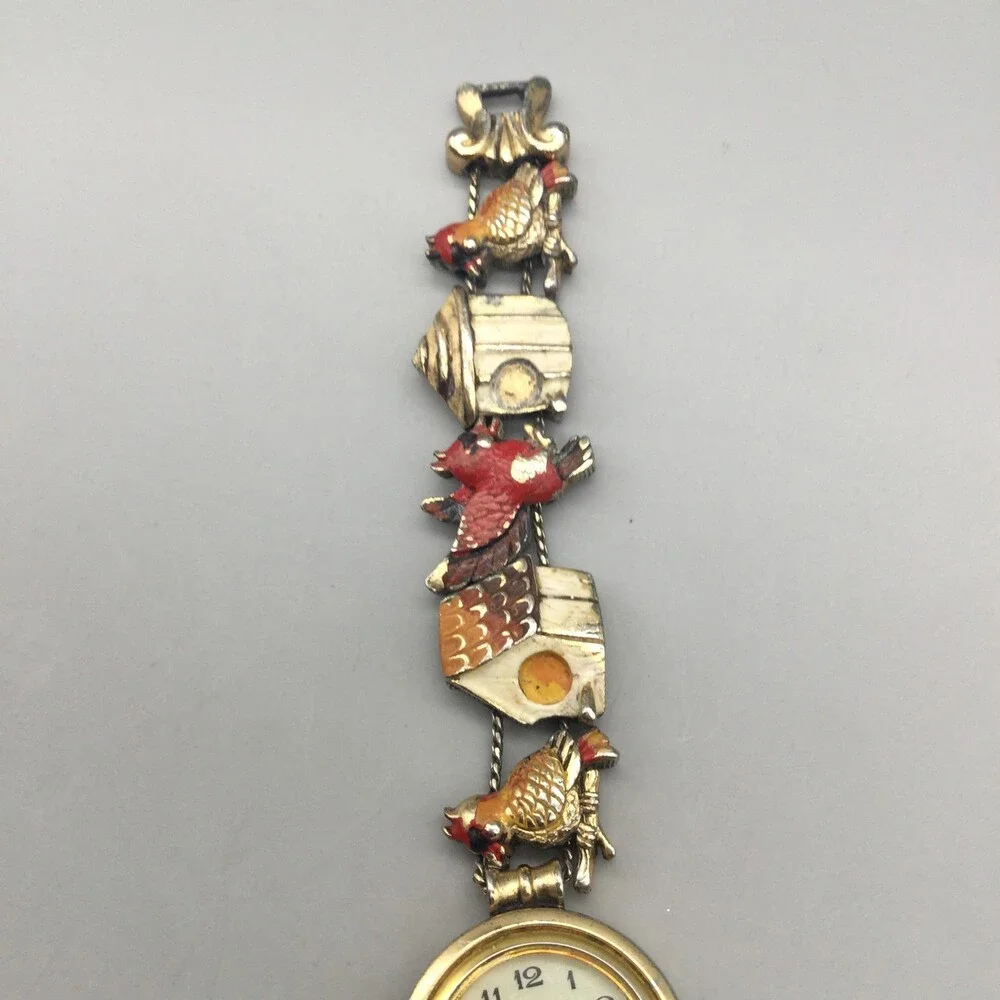 Vintage Jennie B Womens Watch 24mm Birdhouse Birds Slide Charm New Battery 7.75" - Picture 6 of 14
